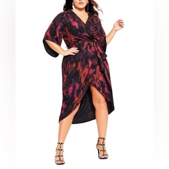 NWT City Chic Garnet Slither Surplice Wrap Dress - Picture 1 of 6